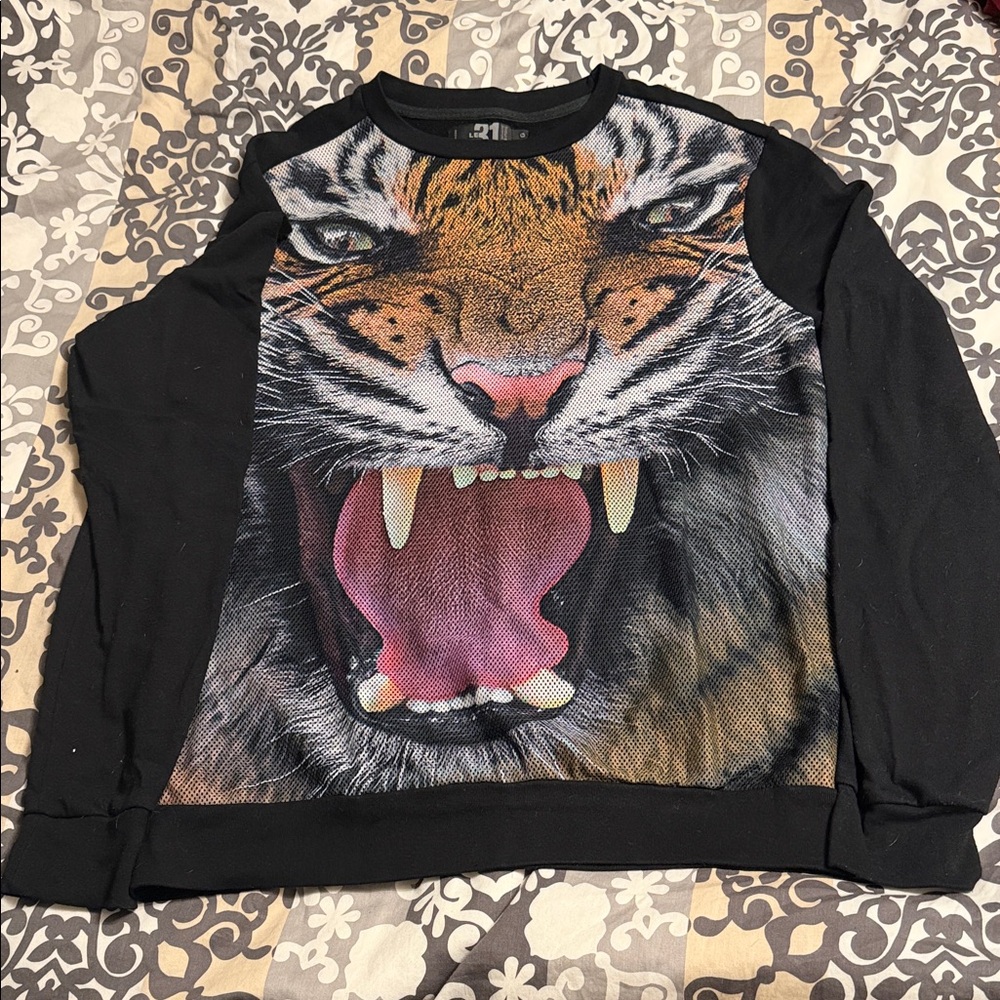 Simons Black Tiger Graphic Crewneck Sweater